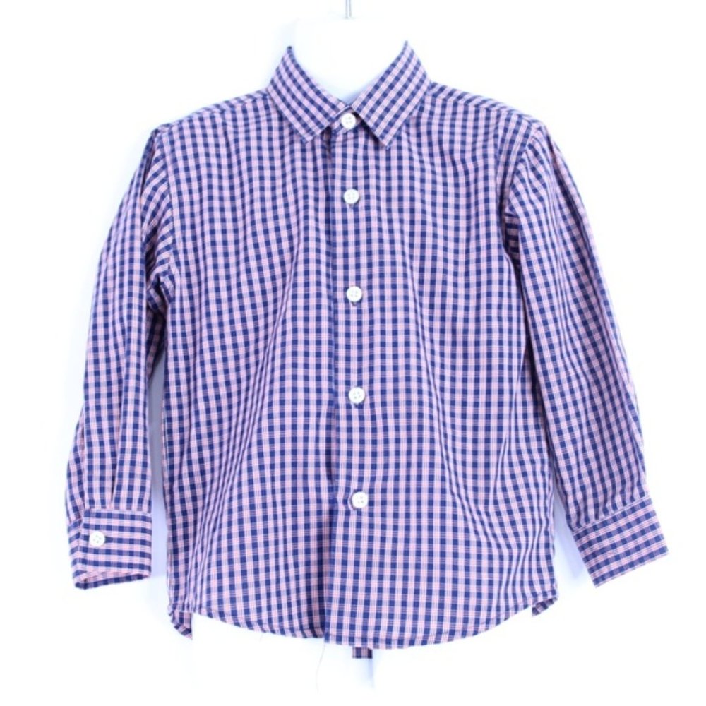 NAUTICA Boys Kids Blue Checkered Gingham Button Down Long Sleeve Shirt 4T